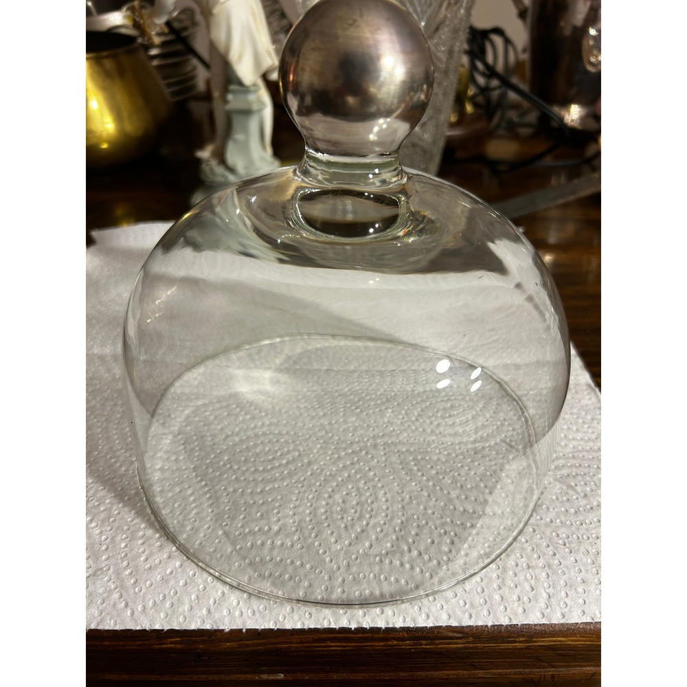 Vintage Glass Cloche with Silver Metal Toned Knob